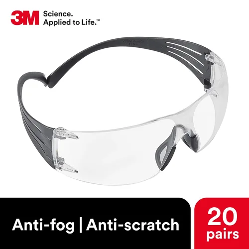 Miniatura 4 de 3M Gafas de seguridad, SecureFit, paquete de 20, ANSI Z87, lente transparente antivaho y marco transparente, patillas flexibles, pómulos altos