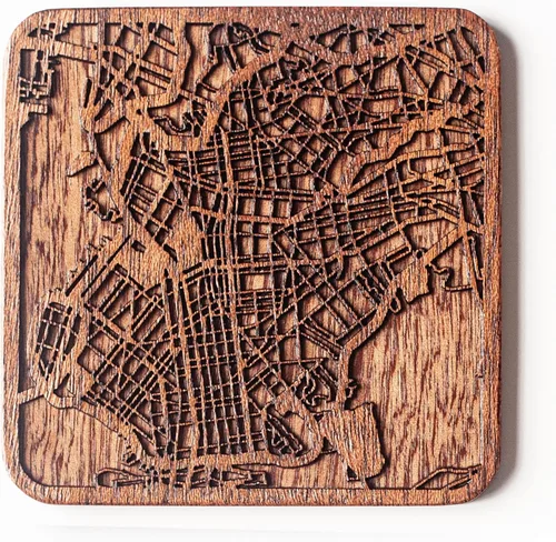 Miniatura 97 de Posavasos Amsterdam Map by O3 Design Studio, 1 pieza, posavasos de madera Sapele con mapa de la ciudad, hecho a mano, varias ciudades opcionales