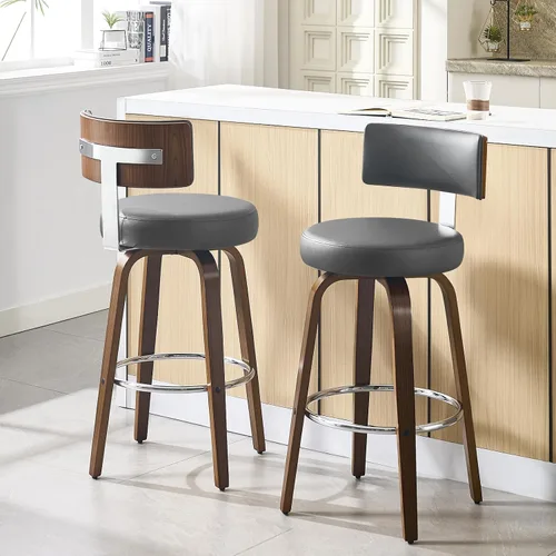 Miniatura 41 de Bekrvio Juego de 2 taburetes de bar giratorios con altura de mostrador, taburetes de cocina tapizados de piel sintética con respaldo, patas