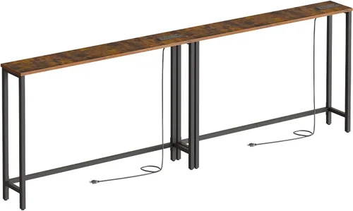 Miniatura 17 de HOOBRO Mesa consola delgada de 39.4 pulgadas con toma de corriente, mesa detrás del sofá de 5.9 pulgadas con estación de carga, mesa de sofá