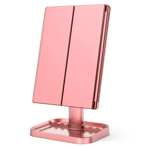 Miniatura 4 de HUONUL - Espejo de maquillaje para tocador con luces, aumento de 2X, 3X y 10X, control táctil, espejo triple, fuente de alimentación doble, regalos