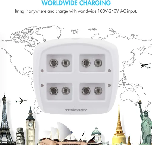 Miniatura 8 de Tenergy TN136 Cargador inteligente de 4 bahías 9V con 4 piezas Tenergy Premium 9V NiMH baterías recargables
