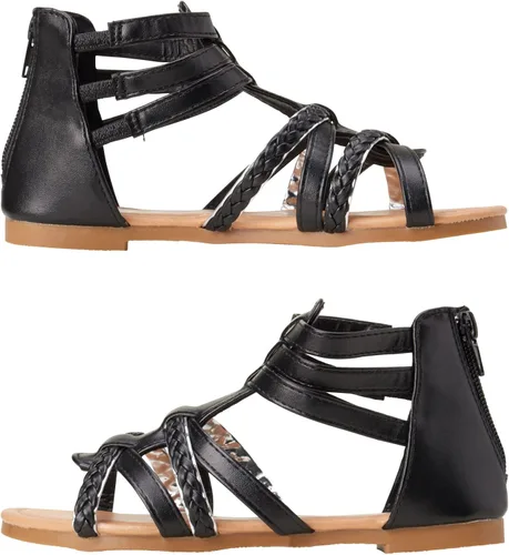 Miniatura 3 de bebe Sandalias para niñas pequeñas, sandalias de gladiador con correas de cuero sintético y cremallera en el talón, Negro
