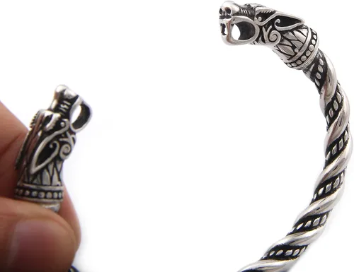 Miniatura 4 de BAVIPOWER Pulsera de cabeza de lobo hecha a mano, ajustable, de acero inoxidable, escandinavo nórdico, auténtica joyería vikinga, Metal