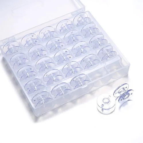 Miniatura 8 de Caja de canillas, organizador de canillas en caja de plástico transparente con 25 ranuras para bobinas vacías, caja de almacenamiento de plástico