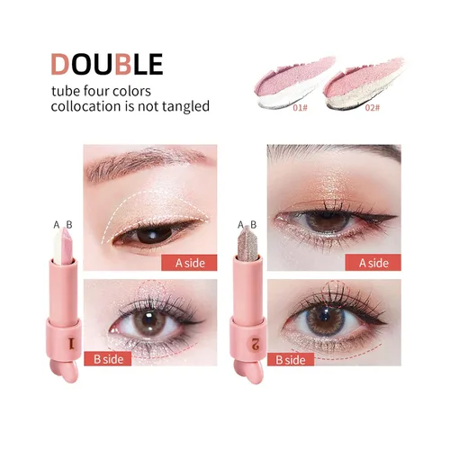 Miniatura 6 de 2 unids/set mate crema nude doble colores sombra lápiz de ojos, brillo degradado alto pigmento sombra de ojos maquillaje de larga duración