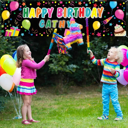 Miniatura 6 de Tatuo Pancarta de Cumpleaños Personalizada con Nombre DIY Pancarta Colorida de Feliz Cumpleaños Telón de Fondo con Calcomanías del Alfabeto Telón