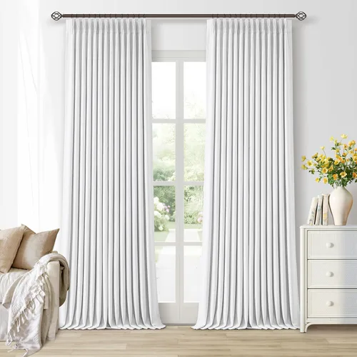 Miniatura 66 de Juego de 2 paneles de cortinas plisadas negras de 80 pulgadas para sala de estar, cortinas plisadas de lino con forro de 80 pulgadas de largo, 100%
