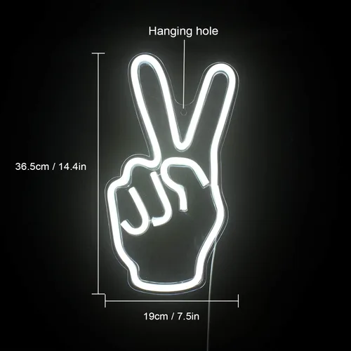 Miniatura 3 de ineonlife Decoración de Letrero de Paz de Neón, Letreros LED de Neón de Paz, Letrero de Pared con Signo de Paz con Dedos de 15'' x 8'', Gesto