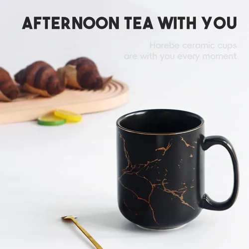 Miniatura 6 de harebe Taza de Café de Cerámica Extra Grande de Mármol Negro Dorado de 22 OZ, Tazas de Latte Altas Extragrandes, Taza Gigante Grande para Hombres