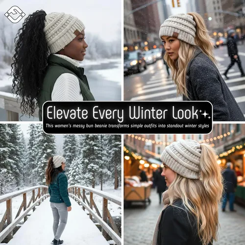 Miniatura 174 de Funky Junque - Gorro para mujer con ranura para cola de caballo