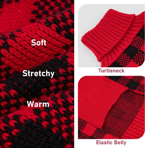 Miniatura 3 de KYEESE - Suéter de Navidad para perros con diseño de renos para perros pequeños, ropa a cuadros de búfalo rojo con agujero para la correa para días