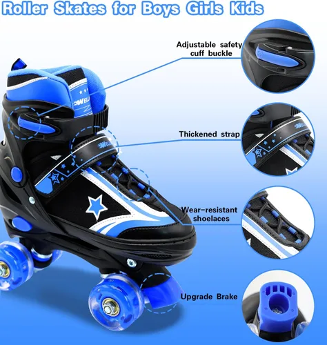 Miniatura 4 de Kids Roller Skates for Boys Girls, 4 Size Adjustable Kids Rollerskates with Light Up Wheels Roller Skates for Boys Girls Ages 5-8 8-12 Azul marino
