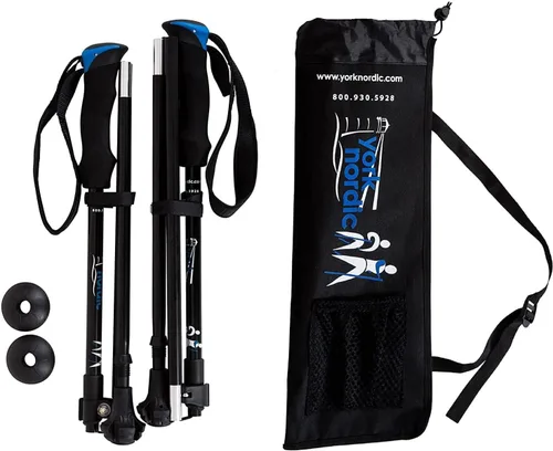 Miniatura 10 de York Nordic Bastones plegables ultraligeros para caminar, listos para viajar, con patas de goma, cestas y bolsa