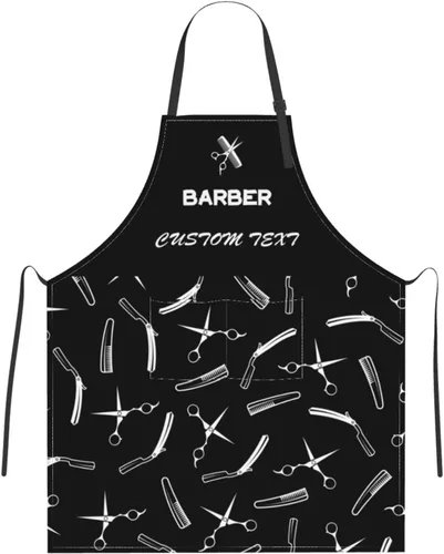 Miniatura 8 de Delantal de barbería personalizado para hombres y mujeres, delantal de peluquería con texto personalizado con bolsillos, delantal ajustable