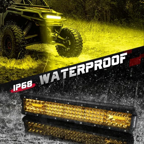 Miniatura 4 de Barra de luz LED amarilla, Offroadtown de 15" 224W, cuatro filas, combo de foco y reflector, luz LED de conducción para trabajo, luces amarillas
