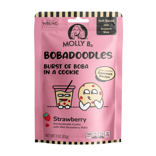 Miniatura 2 de Molly Bz Food Bobadoodles - Burst of Boba in a Cookie - Snickerdoodle con sabor a mini fresa Boba - Horneado suave - Receta gourmet - Paquete de 3