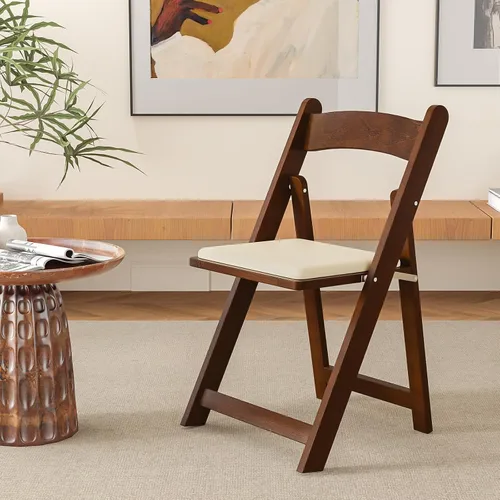 Miniatura 2 de VINGLI Sillas plegables de madera con cojín, cómodas, portátiles y duraderas, asientos plegables para eventos en interiores y exteriores, banquetes