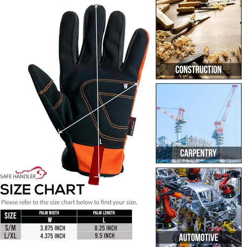 Miniatura 3 de SAFE HANDLER Guantes de alta visibilidad Alta visibilidad, comodidad transpirable, muñecas ajustadas, palma y nudillos reforzados, L/XL, 1 par