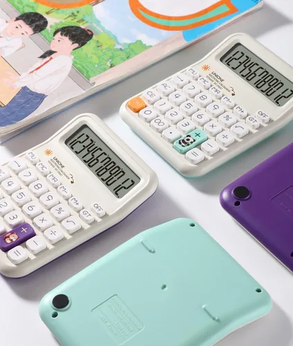 Miniatura 3 de UNIONE Calculadora Panda con LCD brillante, escritorio portátil de doble alimentación. Color. Negocios, oficina, escuela secundaria... (beige)