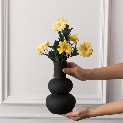 Miniatura 5 de Jarrón de cerámica negra, jarrones modernos para hierba de las pampas, jarrones de arcilla mate para decoración de boda, para mesa, sala de estar
