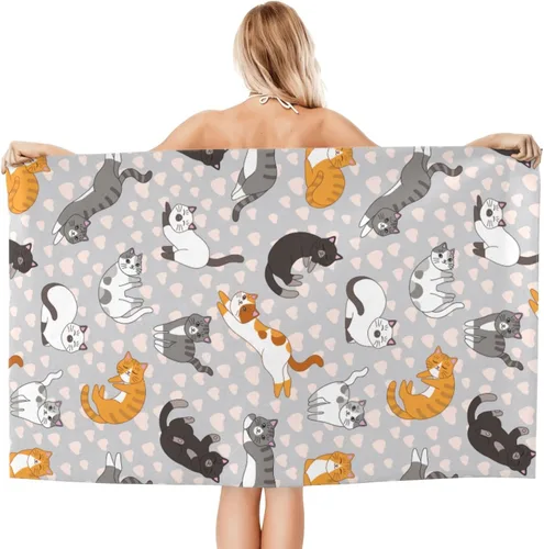 Miniatura 2 de VOOHDDY Toalla de playa con diseño de gato lindo gatito, microfibra suave y absorbente, de secado rápido, toallas de baño de gran tamaño para baño