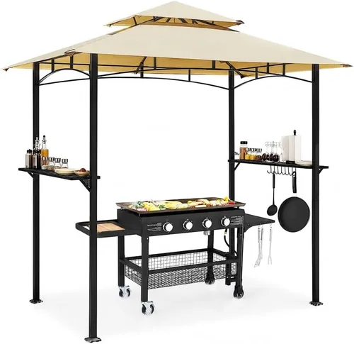AECOJOY Toldo de 8 x 5 pies, toldo para parrilla al aire libre, toldo para parrilla al aire libre, refugio de 2 niveles para patio, patio trasero y