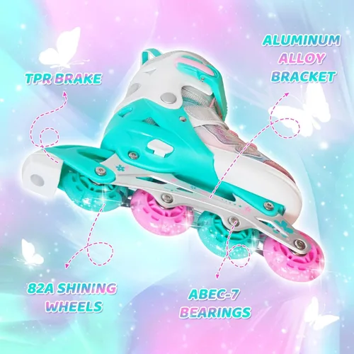 Miniatura 5 de MammyGol Patines en línea para niñas y niños, 4 tamaños ajustables, patines de mariposa con ruedas intermitentes de colores vibrantes, patines