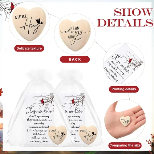 Miniatura 2 de Fulmoon Juego de 30 recuerdos fúnebres para invitados de bolsillo a granel con tarjetas de felicitación de cardenal rojo y bolsas de organza