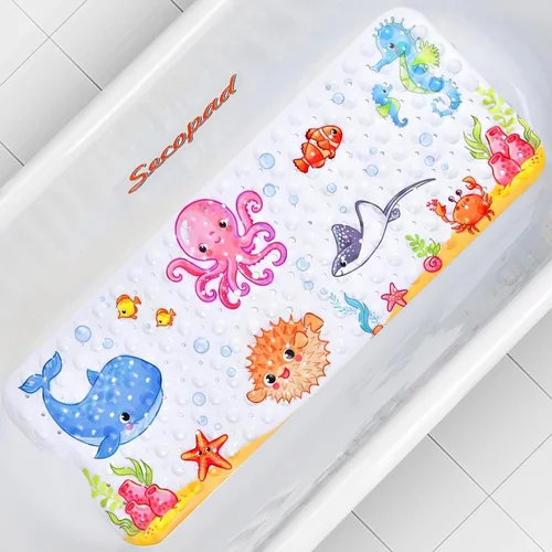 Miniatura 8 de Secopad Tapete de baño antideslizante para bañera, lavable a máquina, antideslizante, con dibujos animados, con agujeros de drenaje y ventosas