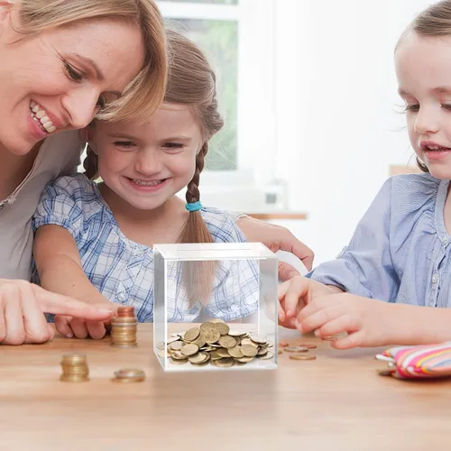 Miniatura 7 de Hucha de acrílico transparente compacto contenedor de monedas para uso diario para accesorios para el hogar y ahorros educativos