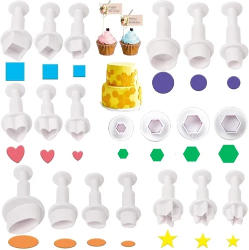 20 cortadores de galletas, cortador de émbolo de galletas de fondant, mini cortador de plástico para galletas, molde decorativo para fondant, forma