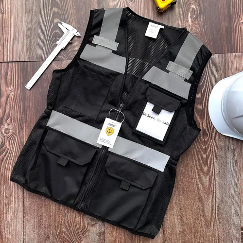 Miniatura 5 de TCCFCCT Chaleco de seguridad para mujer, chaleco reflectante de malla de 11 bolsillos con cremallera, chaleco de trabajo de construcción de neón