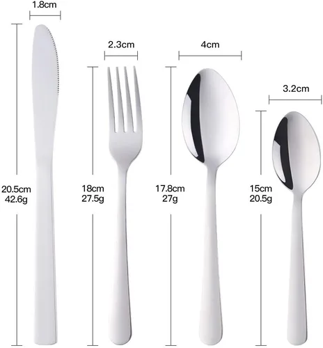 Miniatura 7 de BuyGo - Juego de cubiertos de acero inoxidable de 32 piezas, juego de 8 cubiertos, incluye cuchillo, tenedor, cuchara, cuchara de té para 8 personas