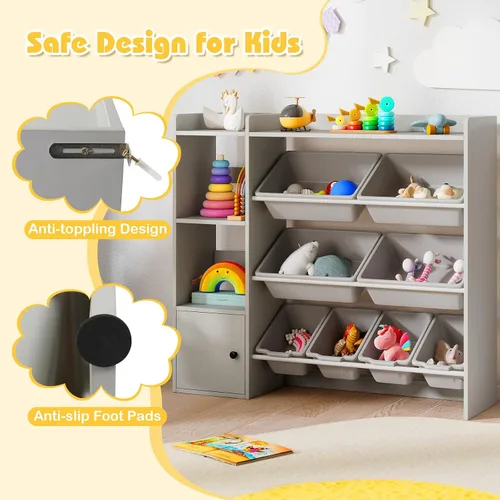 Miniatura 5 de Costzon Organizador de almacenamiento de juguetes para niños con 8 contenedores, estantería de madera para niños pequeños con estantes abiertos