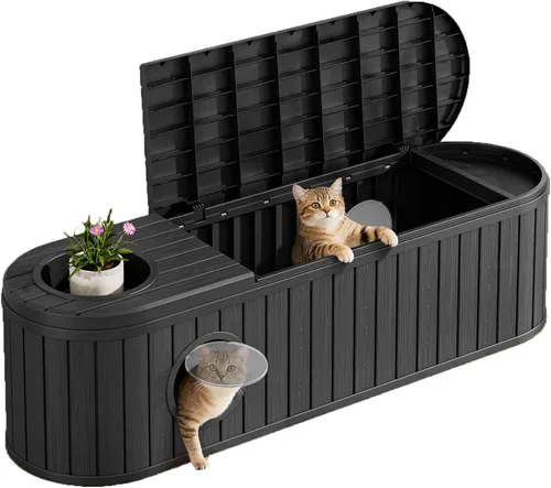 Caja de arena para gatos LHBcraft para 2 gatos, casas para gatos para interior, mueble oculto para caja de arena con puerta redonda de elevación