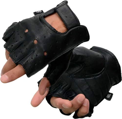 Milwaukee Leather SH851 - Guantes de piel de ciervo para hombre, color negro, acolchado en gel, palma sin dedos, para motociclistas