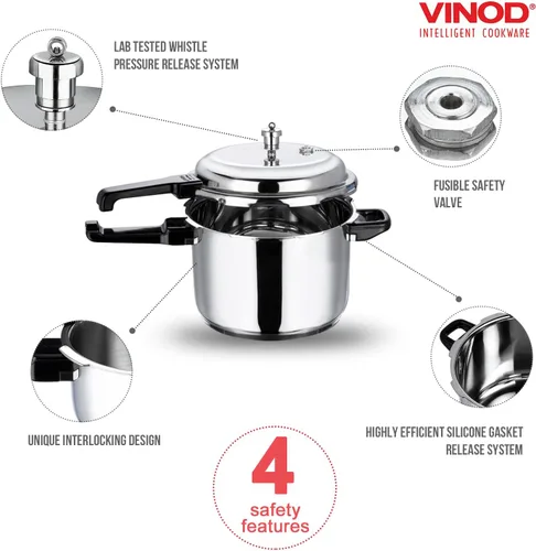 Miniatura 3 de Vinod Olla a presión de acero inoxidable, tapa exterior, 7 litros, cocina base de inducción, olla a presión india, fondo sándwich, mejor utilizada