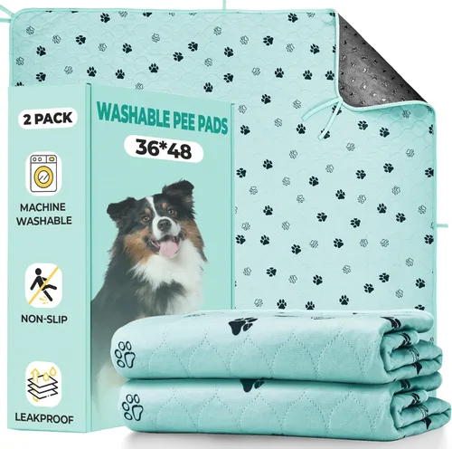 Miniatura 16 de Fostanfly Almohadillas lavables para orina para perros, paquete de 2 almohadillas reutilizables superiores de 36 x 48 pulgadas, impermeables, Gris