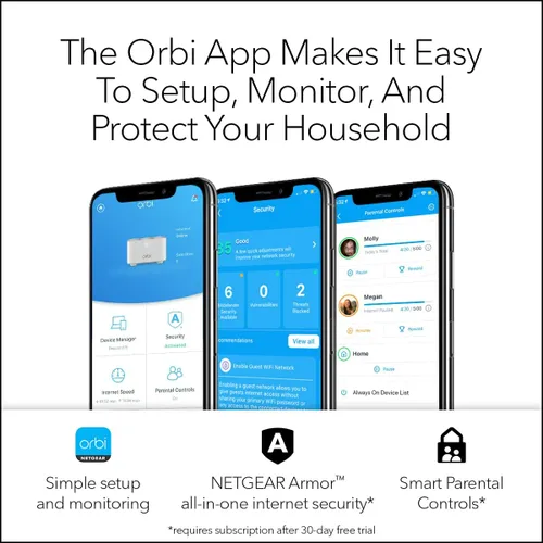 Miniatura 7 de NETGEAR Orbi Sistema WiFi de malla para todo el hogar (RBK13) – Reemplazo de enrutador cubre hasta 4,500 pies cuadrados con 1 enrutador y 2 satélites