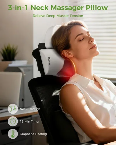 Miniatura 4 de Almohada masajeadora de cuello 3 en 1 mejorada con calor, masajeador de cuello inalámbrico portátil para aliviar el dolor de tejido profundo, Gris