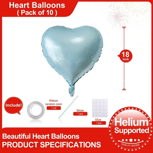 Miniatura 2 de Lovoir 10 globos de aluminio con forma de corazón azul bebé de 18 pulgadas, globos de amor para el día de San Valentín, cumpleaños, fiestas, bodas