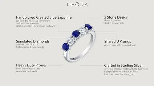 Miniatura 4 de PEORA 925 Sterling Silver Five-Stone Trellis Ring Band for Women in Various Gemstones, 3.5mm Width, Sizes 5 to 9