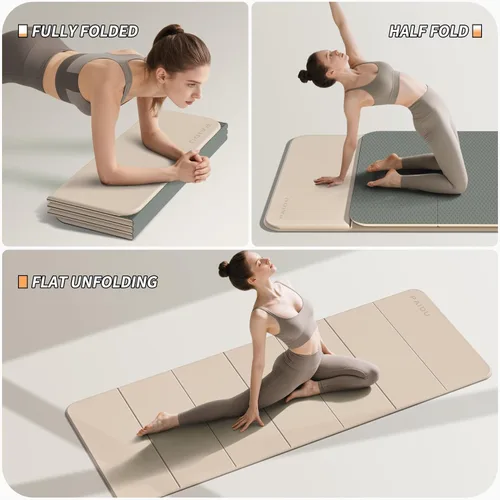 Miniatura 2 de PAIDU Esterilla de yoga plegable para fitness, extra gruesa de 2/5 pulgadas (0.394 in) TPE antideslizante certificado SGS 75 x 26 pulgadas extra