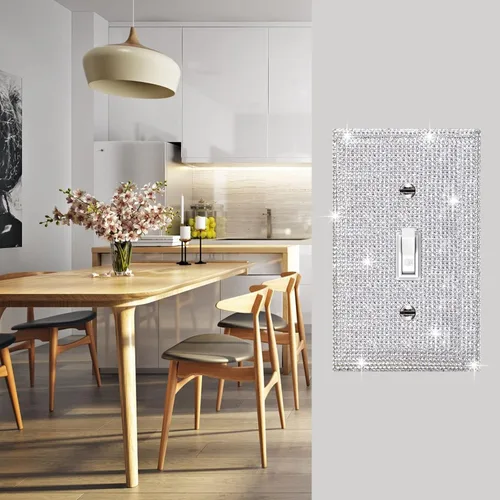 Miniatura 3 de 1 pieza de cubierta de placa de pared con diamantes de imitación brillantes plateados, cubierta decorativa para interruptor de luz con brillos