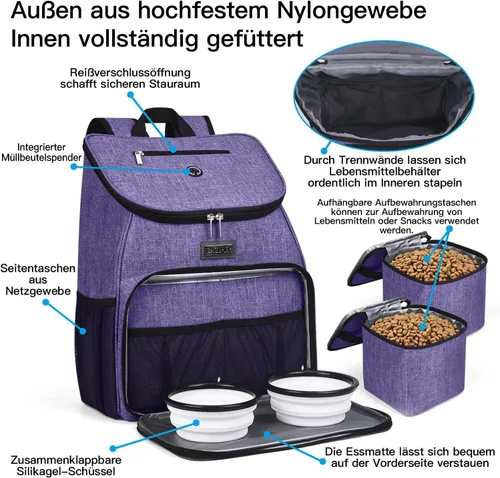 Miniatura 4 de BAGLHER Bolsa de viaje para perros, mochila de suministros para mascotas aprobada por aerolíneas, juego de accesorios de mochila de viaje