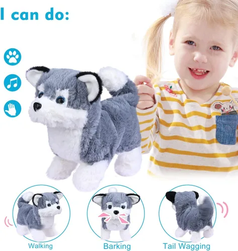 Miniatura 3 de WorWoder Cachorro de peluche de Alaska, perro electrónico interactivo para mascotas, caminar, ladrar, mover la cola, estirar, animal de compañía