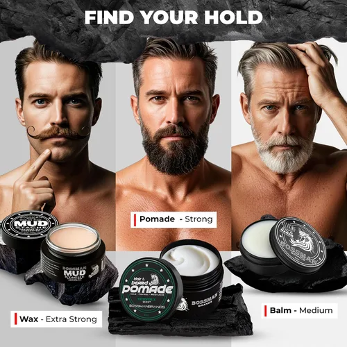Miniatura 6 de Bossman Pomada Natural para Cabello y Barba para Hombres (Aroma Vetiver X) – Fijación Media e Hidratante para Peinado de Cabello, Barba y Bigote