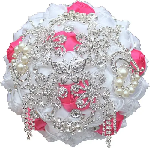 Miniatura 17 de Sharebeauty Ramo de novia de satén hecho a mano para lanzar ramo de boda, ramo de flores artificiales