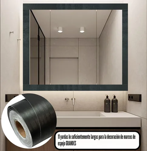 Miniatura 7 de DESOMINOR Borde negro de 32 pies para despegar y pegar, borde de madera negra, extraíble, impermeable, marco de espejo de baño
